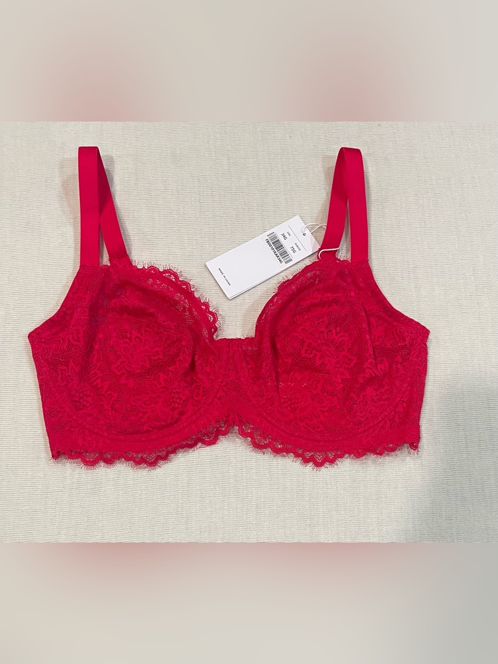 HSIA Eyelash Lace Minimizer Underwire Red Full Coverage Bra Size 34G NWT